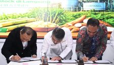 CEO Pertamina New & Renewable Energy, John Anis, bersama PTPN III, Ryanto Wisnuardhy dan MedCo, Aradea Z Arifin melakukan penandatanganan kerja sama Pengembangan Bioetanol di Palm Oil, Gedung Agro Plaza, Jakarta pada Senin (27/04/2026).